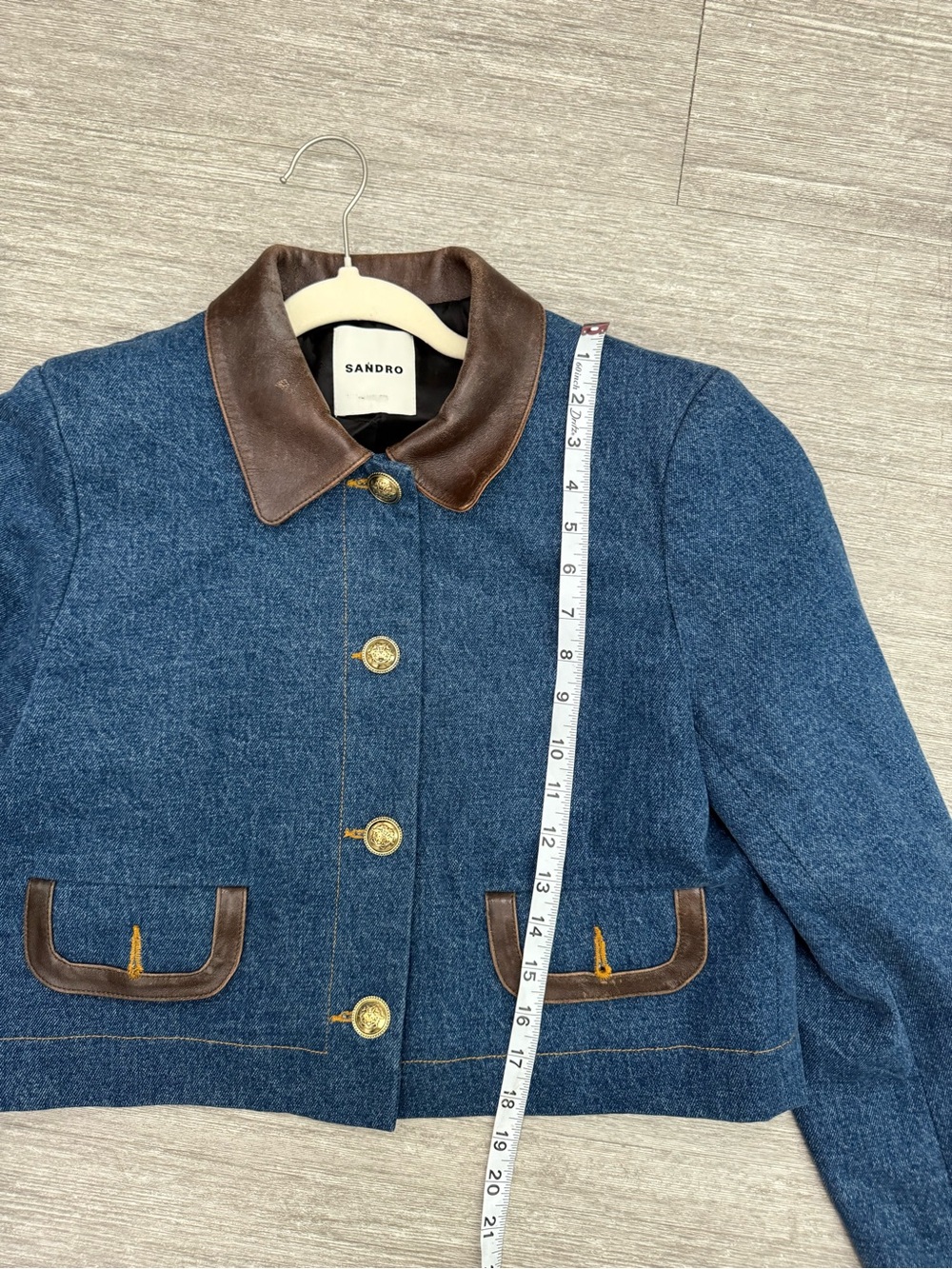 Sandro Paris Denim Cropped Jacket French Girl Preppy Chic Vintage Inspired - Picture 5 of 10